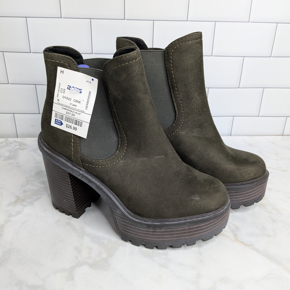 Women's Army Green Suede Style Booties